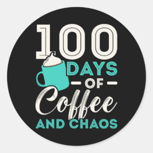 Sticker Rond 100 Jours De Café Et De Chaos 100 Jours D'École