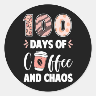 Sticker Rond 100 jours de café et de chaos 100e jour d'école t