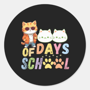 Sticker Rond 100 Jours De Chats Scolaires Drôle 100E Jours D'Éc