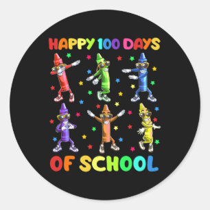 Sticker Rond 100 Jours De Crayons Scolaires Dansant Le 100E Jou