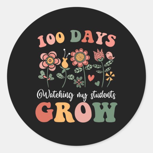 Sticker Rond 100 Jours De Croissance Des Fleurs De Boho Enseign (Devant)