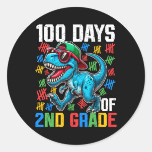 Sticker Rond 100 Jours De Dinosaure De 2E Année 100E Jour D'Éco
