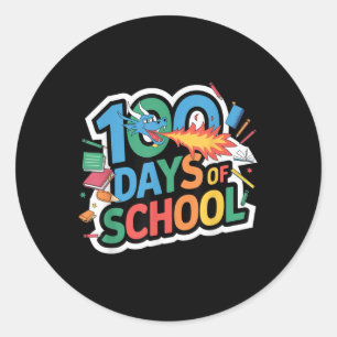 Sticker Rond 100 Jours De Dragon Scolaire Thème Enfants Enseign