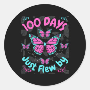 Sticker Rond 100 Jours De Filles À Papillons Scolaires 100 Jour