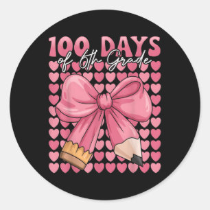 Sticker Rond 100 Jours De Filles De 6E Année Cute Bow 100e Jour