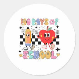 Sticker Rond 100 Jours De L'École Fleur De Boho Rétro 100E Jour