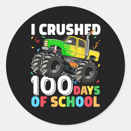 Sticker Rond 100 jours de l'école Monster Truck 100e jour de Sc (Devant)