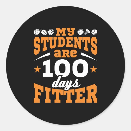 Sticker Rond 100 Jours de l'école PE Enseignant 100 Jours Fitte (Devant)