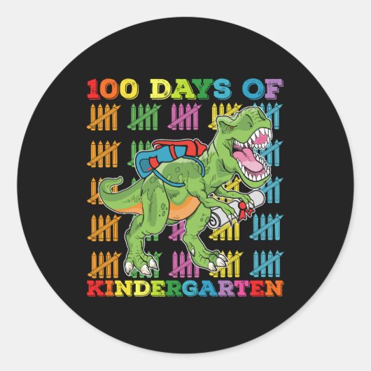 Sticker Rond 100 Jours De Maternelle T Rex Dinosaur School (Devant)