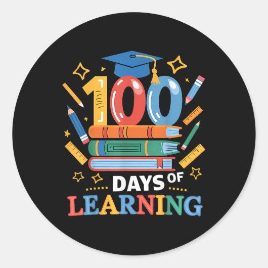 Sticker Rond 100 Jours D'École 100 Jours D'Enseignant D'Apprent (Devant)