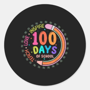 Sticker Rond 100 Jours D'École Apprendre L'Amour Inspirer 100èm