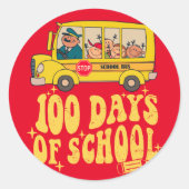 Sticker Rond 100 jours d'école - autobus scolaire (Devant)