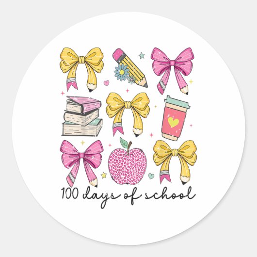 Sticker Rond 100 Jours D'École Coquette Bow 100e Jour École (Devant)
