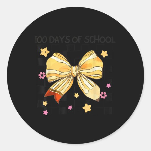 Sticker Rond 100 Jours D'École, Coquette Bow Kindergarten Teac (Devant)