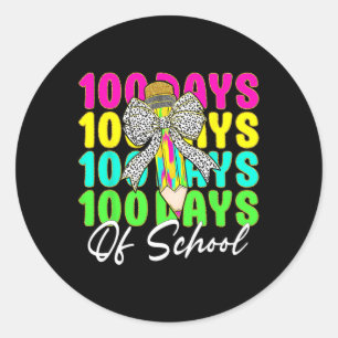 Sticker Rond 100 Jours D'École Coquette Bow Pencil 100e Jour O