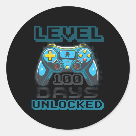 Sticker Rond 100 Jours D'École Déverrouillé Vidéo Jeu Garçons F (Devant)