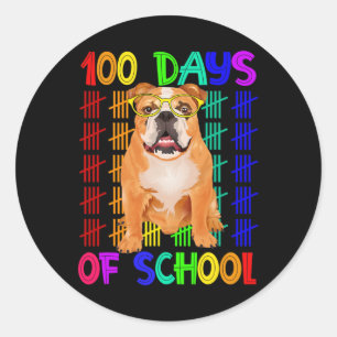Sticker Rond 100 Jours D'École Français Bulldog Portant Des Gle