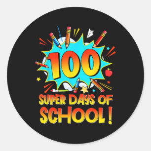 Sticker Rond 100 Jours D'École Joyeux 100E Jours D'École Superh