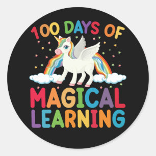 Sticker Rond 100 jours d'école licorne fille apprentissage magi