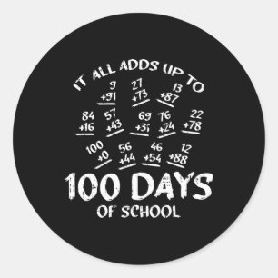 Sticker Rond 100 Jours D'École Math Addition Cool Enseignant Ét