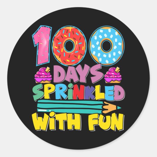 Sticker Rond 100 Jours D'École Parsemés De Cupcake Fun Mignonne (Devant)