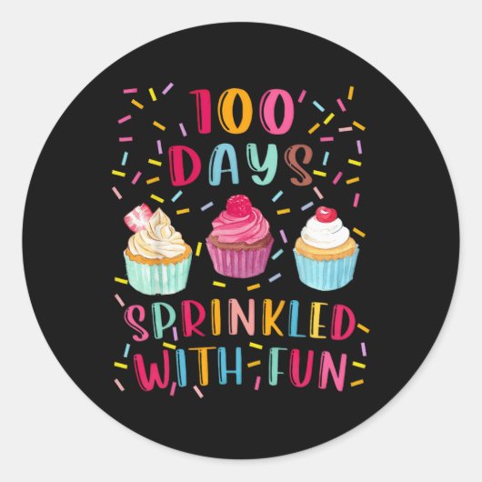 Sticker Rond 100 Jours D'École Parsemés De Fun3 (Devant)
