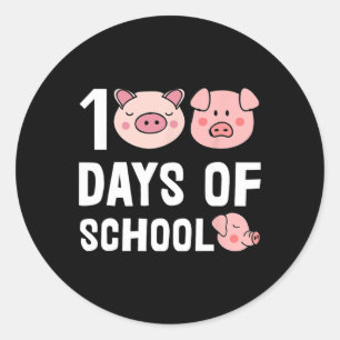 Sticker Rond 100 Jours D'École Pig Cartoon Enseignant Cute Étud