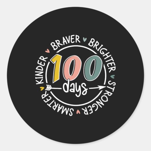 Sticker Rond 100 Jours D'École Smarter Kinder Plus Fort Brighte (Devant)