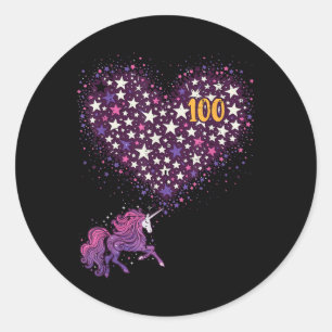 Sticker Rond 100 Jours D'École Unicorn Étoiles 100ème Jour Femm
