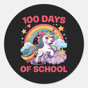 Sticker Rond 100 Jours D'École Unicorn Filles Enseignante 100èm