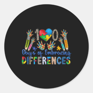 Sticker Rond 100 Jours D'Embrasser Les Différences Autisme 100e