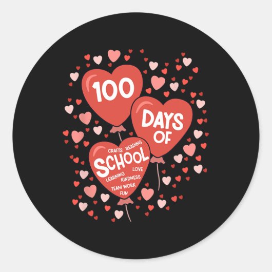 Sticker Rond 100 Jours D'Enseignant Comptent Coeurs Enseignemen (Devant)