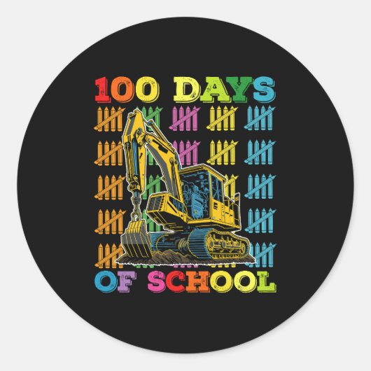 Sticker Rond 100 Jours D'Enseignant De L'École D'Excavateur (Devant)