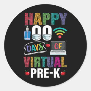 Sticker Rond 100 Jours D'Enseignant Virtuel Pré-Kids Étudiant