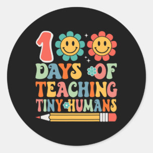 Sticker Rond 100 Jours D'Enseignement De Minuscules Humains Pro