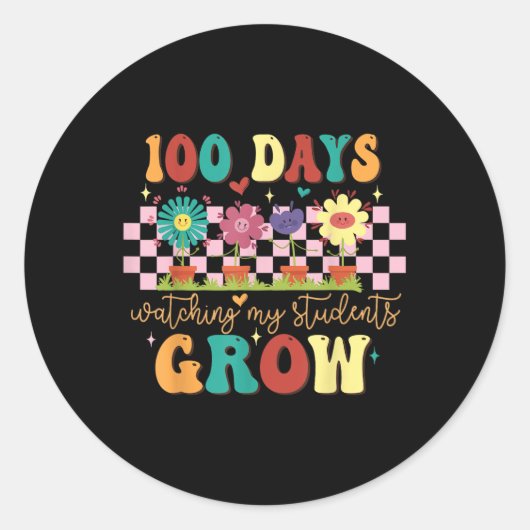 Sticker Rond 100 jours Growing Boho Flowers Enseignant 100e jou (Devant)