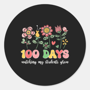 Sticker Rond 100 jours Growing Boho Flowers Enseignant 100e jou