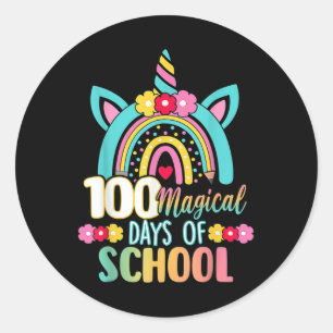 Sticker Rond 100 Jours Magiques De L'École Unicorn Rainbow Ense