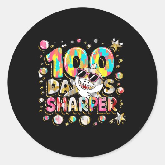 Sticker Rond 100 Jours Sharper Shark Brighter plus intelligent (Devant)