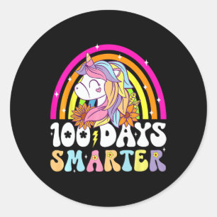 Sticker Rond 100 Jours Smarter Unicorn Enfants Rainbow 100e Jou