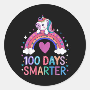 Sticker Rond 100 Jours Smarter Unicorn Tenue Pour School Celebr