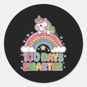 Sticker Rond 100 Jours Smarter Unicorn Tenue Pour School Celebr