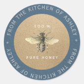 Sticker Rond 100% Miel fait maison Cuisine Bio Bee Bleu (Devant)