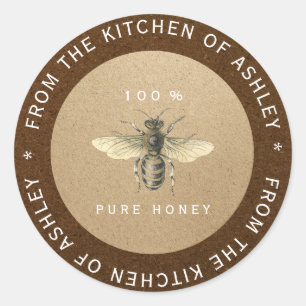 Sticker Rond 100% Miel fait maison Cuisine Kraft Bee Bronze
