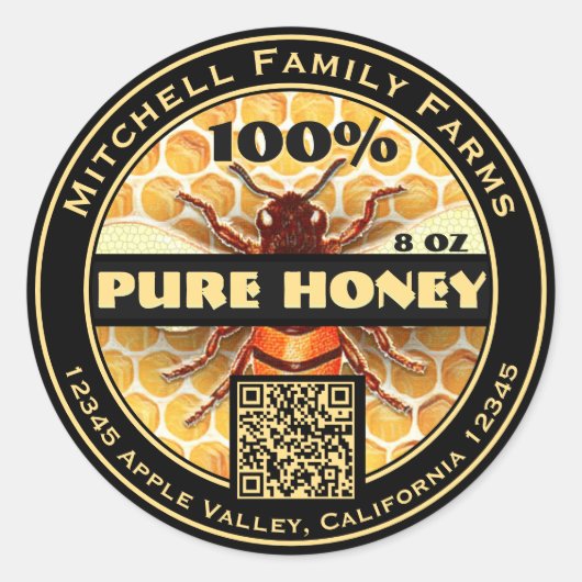 Sticker rond 100% pur Honey QR Code Classic (Devant)