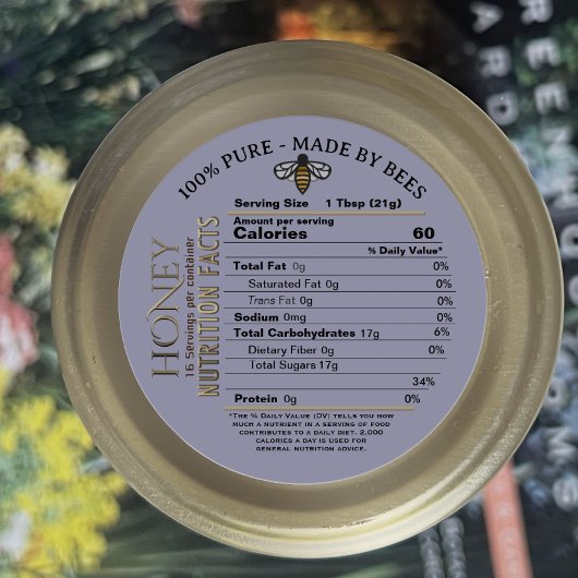 Sticker Rond 100% PURE FABRIQUÉE PAR BEES Honey Nutrition Facts