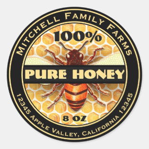 Sticker Rond 100% Pure Honey Bee Lable