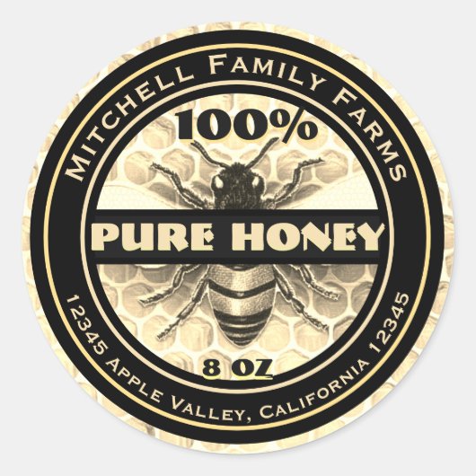 Sticker Rond 100% Pure Honey Bee Lable (Devant)