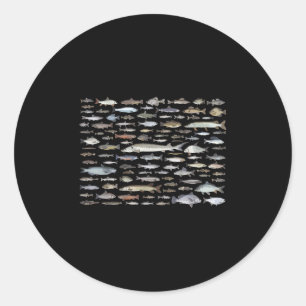 Sticker Rond 100 Types d'espèces de poissons d'eau douce Pêche