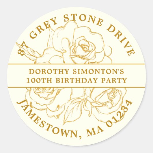Sticker Rond 100e Anniversaire Gold Rose Adresse de retour Labe (Devant)